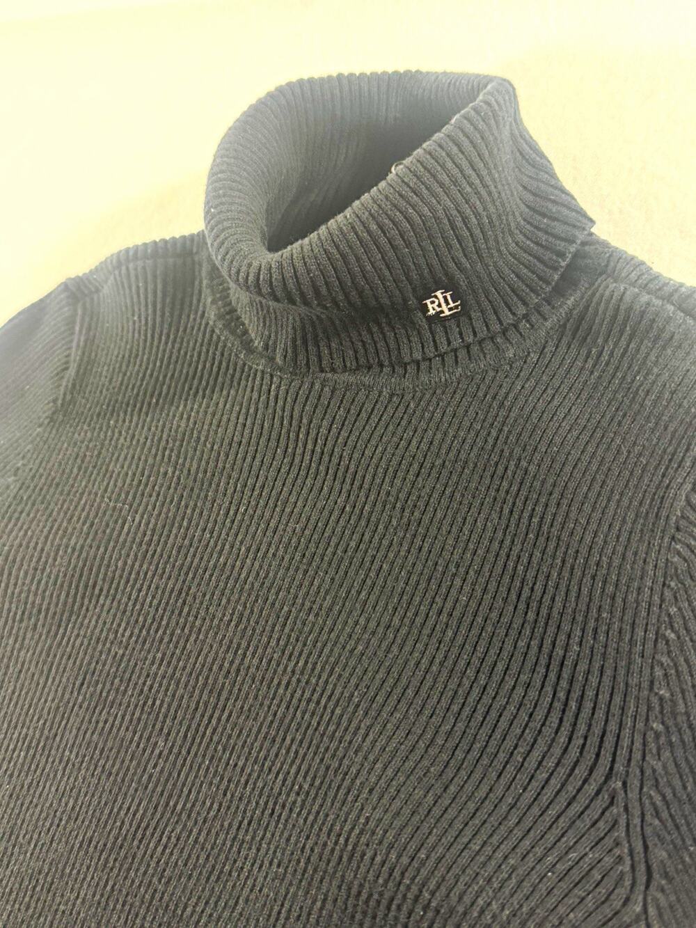 Lauren Ralph Lauren Petite Women PS Black Ribbed Turtleneck Sweater RL Logo